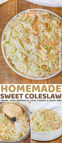 Sweet Coleslaw is a favorite Southern BBQ side dish. Creamy coleslaw with an easy mayo-based dressing with vinegar, celery seed, and sugar made in minutes.