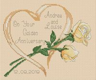 Cross Stitch Chart This is a chart only Golden Wedding Anniversary Sampler rosess These charts come with both an anchor and DMC thread list Approx. picture size in inches: 14 count - : 7.9 x 6.5 This chart pack comprises... Black & white high quality A3 laser printed chart ( 2 x A3 pages)