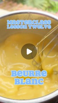 Brin Pirathapan on Instagram: "🧑🏾‍🍳 MasterClass Lesson 12 🧈 Beurre Blanc 🐟

This classic French sauce is a great recipe to learn and practice the art of emulsifying. Be gradual with the butter!

Ingredients:
* Shallots 1
* Dry white wine - 200ml 
* White wine vinegar - 100ml 
* Salted butter cold and diced - 300g
* Tarragon (optional)

1. Finely dice one shallots
2. Add three small knobs of butter to a saucepan on medium heat. 
3. As soon as the butter melts, add the shallots and cook until soft but barely coloured. Season with salt. 
4. Add 200ml white wine and 100ml white wine vinegar
5. Allow the liquid to reduce by half.
6. Add cubes of cold butter gradually whilst whisking (250g in total). It’ll take some time but will eventually become a lovely thick sauce that can coat the back