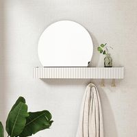 Amazon.com: ARTPOWER Round Wall Mirror with Shelf&Hooks, 15"x24" White Vanity Mirror with Streamlined Texture, Circle Decorative Mirror for Bathroom, Entryway, Bedroom, Living Room : Home & Kitchen