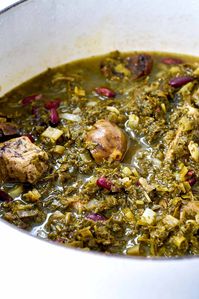 Filled with fresh herbs and dried limes, this Persian Beef Stew is something I grew up eating almost every week. Serve with basmati rice. #persian #stew #herbs #beef #driedlime