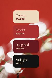 My Verity Color Palette 🌹  The color palette features a deep red, scarlet, cream, and midnight black, evoking a sense of timeless elegance and refinement. Each color uniquely contributes to the overall aesthetic, enhancing the allure and sophistication.  #colorpalette #colors #colorinspiration #red #branding