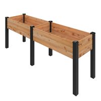 Use our Haven 2 ft. x 8 ft. Cedar Elevated Garden Planter to add gardening space to your yard and deck. The waist-height elevation eliminates the strain on your back and knees. It's made with natural cedar that is resistant to rot and decay. The planter legs are made with no-rot black vinyl for a two-tone look. Our tool-free kit includes pre-cut components, so you can set up your planter is less than 30 minutes. A landscape liner is not included. Outdoor Essentials 24-in W x 88.5-in L x 31.75-in H Elevated Brown Cedar Raised Garden Bed | 472543