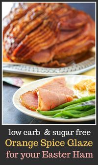 If you'd like to make a nice ham for the holidays, you will want to try this brown sugar & spice glazed ham because it's not only low carb, it's sugar free! #Easterdinner #Easter #glazedham #sugarfreerecipes #lowcarbrecipes #Ketorecipes #brownsugarglaze #hamglaze #Orangespice