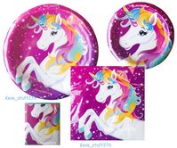 Rainbow Unicorn Birthday Party Kit, Plates Napkins Balloons Tablecloth 48pc NEW #Unbranded #BirthdayBabyShower