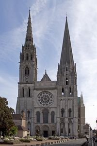 Chartres Cathedral is a medieval Catholic cathedral of the Latin Church located in Chartres, France, about 80k/(50mi) southwest of Paris. It is considered one of the finest examples of French Gothic architecture and is a UNESCO World Heritage Site. The current cathedral was constructed between 1194 and 1250.