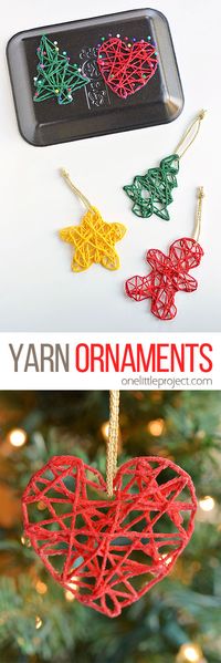 These wrapped yarn ornaments are SO PRETTY and they're so fun to make! Using yarn, glue, sewing pins and styrofoam trays you can make unique and beautiful homemade Christmas ornaments! They look beautiful on the Christmas tree and they make awesome gifts.