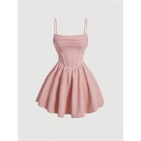 -Item Id 29535263.Html?Mallcode=1&Zeedropid=1656696 -Color: Pink -Style: Elegant -Pattern Type: Plain -Details: Backless, Ruched, Zipper -Neckline: Spaghetti Strap -Sleeve Length: Sleeveless -Type: Cami -Waist Line: High Waist -Hem Shaped: Flared -Length: Short -Fit Type: Regular Fit -Fabric: Medium Stretch -Material: Knitted Fabric -Composition: 95% Polyester, 5% Elastane -Care Instructions: Machine Wash Or Professional Dry Clean -Sheer: No -Lining: 100% Polyester **Open To Offers!!!** **Bundle