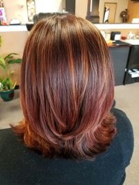 Reds, coppery. Blonde highlights. Dark copper lowlights. Kenra color.