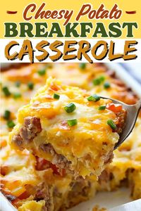 Wake up to this cheesy potato breakfast casserole! Packed with savory sausage, hash browns, and melty cheese, it's a hearty start to your day.