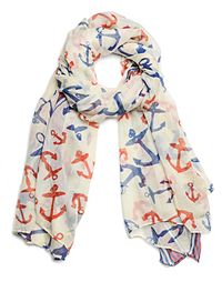 LONDON HUB | Nautical Blue and Red Anchor Scarf in Cream - Women - Style36