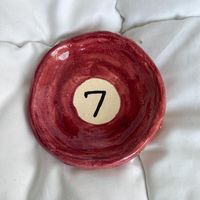 Handmade Ceramic jewelry dish Red 7 pool ball About 3" diameter and 1/2" tall