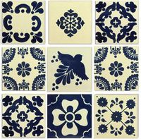 The Blue and White Mexican Talavera Tile Collection is one square foot of lovely blue and creamy white traditional Talavera tiles.