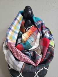 Patchwork Plaid Infinity Scarf One of a Kind Colorful Plaid - Etsy