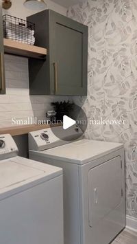 Creatively Crisp | Home & DIY on Instagram: "Still one of my favorite transformations! 🤎 

I have a whole playlist of tutorials on my page in a playlist “laundry room makeover” 

#modernearthy #organicmodern #pewtergreen #laundryroommakeover #laundryroominspo"