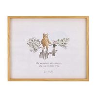 The Classic Pooh My Sweetest Adventures Framed Art Canvas Wall Decor is a charming statement for your little one's room. Winnie the Pooh and Piglet hold hands in this sweet scene. Frame is made from natural pine wood. Digitally printed on canvas. Includes two metal hooks on back for easy hanging. Measures 16" tall by 20" inches wide. The sweetest sentiment for your baby. Color: White.