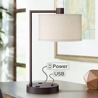 Colby Bronze Finish Desk Lamp with Outlet and USB Port #mylampsplus #desklamp #bronze #plugin