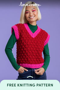 Experience the joy of creating your own statement piece with this free, easy-to-knit vest pattern! Choose your fave colors to make a chic, personalized wardrobe staple that will have you feeling confident and stylish all day long. Download the free pattern today!