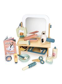 Invite your friends for a full pampering session. This children's role-play hairdressing kit for all hair types, colours and styles features a table-top swivel mirror, a storage shelf, and a hole for the hair dryer. Pretend play toys help children develop their social and language skills. Children learn to show care, compassion and kindness through role-play toys such as this hair salon.- Made of sustainable rubberwood- Finished in gender-neutral colours- Full range of hair treatment and styling options- Recommended for children 3 years and older- Assembly required- 20-piece setDimensionsLength: 11'' (27.5 cm)Width: 7'' (17.5 cm)Height: 12.5'' (31.5 cm)Please note that online-only items are shipped directly from the supplier. Consequently, they are delivered separately from regular Simons