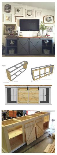 Ana White | Build a Grandy Sliding Door Console | Free and Easy DIY Project and Furniture Plans Sliding door console plans gray gallery wall rustic modern farmhouse style diy barn door track living room design ideas