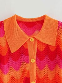 Women Clothing Summer Mesh Knitted Polo Collar Sweater Cardigan — Pucoca