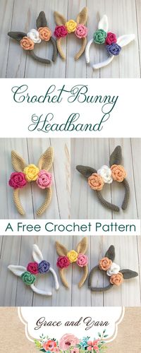 Free Crochet Bunny Headband Pattern - with ears and flowers for trim - cute little girl's Easter idea!