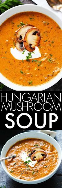 This Hungarian Mushroom Soup with Fresh Dill is creamy, with hints of smokiness and a great umami flavor. It’s the perfect bowl of soup to warm up with this winter! | platingsandpairin...