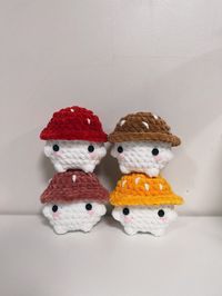 Description: Handmade adorable crochet chonky mushroom stress ball plushies, great as squeezable anxiety/stress/fidget balls. Great as a gift or for yourself when you need to de-stress or something to squeeze on or you need a worry buddy. Also a great distraction from biting your nails or damaging your hands. Material: Made with 100% polyester yarn and plastic safety eyes. Measurements: Approximately 10cm Disclaimer:  1) Made with plastic safety eyes, not suitable for children under 3.  2) These