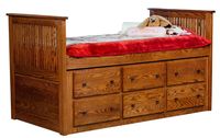 Amish Solid Wood Twin Storage Bed with Trundle Bed Here's a bed with lots of storage. Keep the room clutter free with this stunning, solid wood bed. Amish made in America. #twinbeds #Amishfurniture #storagebed