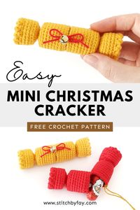 This easy crochet Christmas cracker free pattern is perfect for ornaments and party favours. These mini crochet Christmas crackers are no sew and feature a sweet tie closure. Fill with treats for a quick gift. Christmas crochet patterns free l Christmas crochet patterns l crochet xmas l crochet decorations