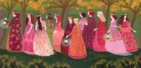 Special panoramic print. First edition of 50.  Illustration from the Grimms Fairy Tale- The 12 Dancing Princesses.  9X 18  including a .25 white