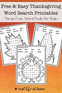 Free and Easy Thanksgiving Word Search Printables for Kids #ThanksgivingWordSearch #ThanksgivingPrintables