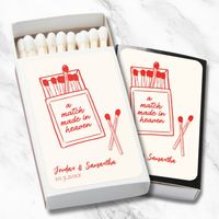 A Match Made in Heaven Red Cute Wedding Matchbooks. Personalized with your names and date.