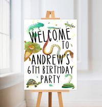 "Welcome your guests to your Reptile Birthday party with this adorable Snake and Lizard Party sign! All text can be easily edited with our online editor! Size: 24\" x 36\" INSTANT DOWNLOAD! No Waiting For A Proof, Edit Yourself Right Now Online! Personalize the sign with your own text and then send to stores like Staples and Kinko's to print for you! ★ FREE DEMO ★ 👉👉See how easy it is to edit the template! Access a FREE editing demo - just copy and paste the link below into your browser: https