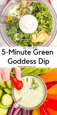 Packed with fresh herbs, creamy, flavorful, and only taking 5 minutes, this easy Green Goddess Dip is the perfect way to add pizzazz to salads, a veggie plate, or whatever meal you dream up.