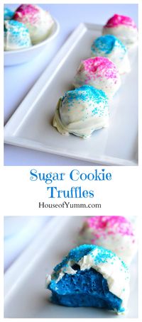 Sugar Cookie Truffles. Perfect for the Holidays, a Frozen theme party, or we used them for a gender reveal!