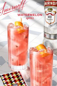 We have a winning hand. Well, we have a win in our hand. A cocktail. We have a cocktail in our hand

Smirnoff Watermelon Spritz Recipe: 1.5 oz Smirnoff No. 21 Vodka, 5 oz Soda, 4 Chunks of Watermelon, Ice. Place 4 chunks of watermelon into a glass and muddle or smash carefully. Fill the glass with ice. Pour in Smirnoff and top off with soda. 