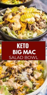 Whip up a satisfying Keto meal in no time with this Keto Big Mac Salad Bowl! Layers of seasoned ground beef, melty cheese, crisp lettuce, and a homemade sugar-free "special sauce" come together for a delicious and low-carb version of your favorite burger. Perfect for busy weeknights! #ketorecipes #bigmacsalad #easydinner