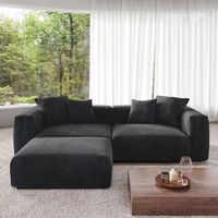 Teamson Kids 102 in. Square Arm 3-piece Corduroy Velvet L Shaped Modern Sectional Sofa in. Black JE-126BKC2-1 - The Home Depot