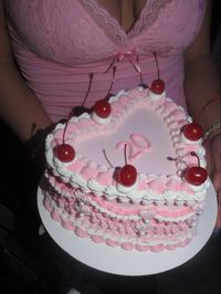 Pink cake vintage decoration teenage 21 birthday cherry pretty cake