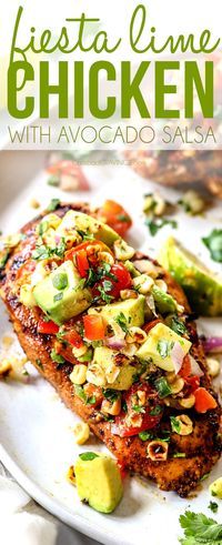 Fiesta Lime Chicken with Avocado Salsa is easy, bright, healthy and bursting with flavor! Also amazing in tacos, burritos, quesadillas, salad, etc.   #avocados #avocadosalsa #chickenfoodrecipes #chicken #chickenrecipes #grilling #grill #grillingrecipes #grillrecipes #grilledchicken #dinner #dinnerrecipes #dinnerideas #easyrecipe #easydinner #easydinnerrecipes #recipes #recipeoftheday #recipeideas  #healthy #healthyrecipes #healthyrecipes #healthyeating