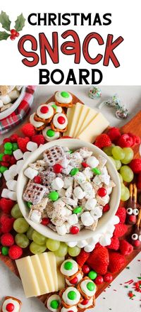 This Christmas Snack Board is a festive way to serve holiday snacks at a Christmas party. Reindeer pretzels, Christmas Chex Mix and pretzel bites are all part of this fun dessert board. Great as a Christmas dessert or as Christmas movie night snack board. Easy to make and you can easily change up the ingredients to what you have on hand.