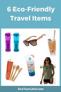 6 ECO FRIENDLY TRAVEL ITEMS. This post presents 6 selected eco-friendly travel items for responsible travelers. From bamboo wood products to biodegradable sunscreens, there is something here for everyone. Also gift inspiration for the holidays. Click now to read more! #EcoTourLinQ #ecofriendly #travelgifts #travelaccessories #giftsforher #giftsforhim #giftinspiration #clicktoread