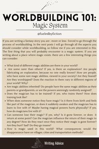 Writing a fantasy story and having to work through the worldbuilding can be overwhelming, but it can also be a lot of fun! This post shows you which questions you can ask yourself while working through your magic system. If you like worldbuilding tips and advice like this, consider following me, save this post for later, and share it with someone who might also need it! #writing #worldbuilding #fantasyworld #magicsystem #writer #writingabook #inspiration #advice #fyp #writersofinstagram #writerscommunity #books #fiction #fanfiction