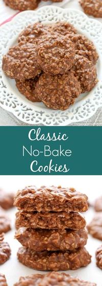 These Classic No-Bake Cookies only require a few simple ingredients and are incredibly easy to make. Loaded with peanut butter, oats, and cocoa powder, these cookies are perfect for an easy dessert!