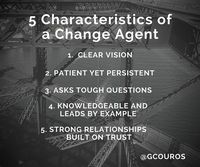 (change agents) – People who act as catalysts for change… In my work through school and organization visits, I have been fascinated to see the correlation between the speed of change an…