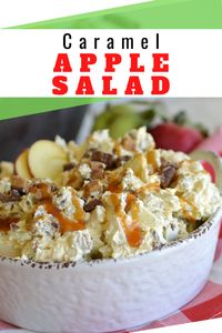 Snickers Caramel Apple Salad is an easy dessert salad recipe made with fresh apples, instant pudding, and Snickers candy bars! We love this fruit salad! Add peanuts, marshmallows, pineapple, or other kinds of candy bars like Twix! #carmel #littledairyontheprairie