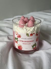 "Strawberry Shortcake Candle! This candle will provide a unique experience for strawberry enthusiasts. Our handmade candle is carefully crafted with a blend of high-quality soy wax and premium fragrance oils. Each burn offers a delightful experience reminiscent of a lively strawberry shortcake. Cozy Moments \"Enrich or give as a gift to someone special. Decorate your home.\" Feel the sweetest moments you've ever experienced now. Pamper yourself or someone you love with the essence of Strawberry