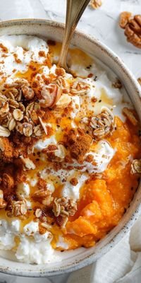 Love a healthy, high protein breakfast idea with the flavors of autumn and fall? You need to try this cottage cheese pumpkin breakfast bowl! So easy to prepare, and perfect for the colder mornings. Add some granola or chopped nuts for extra crunch and goodness!