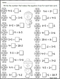 FREE Winter Worksheet using Single Digit Equal Equations